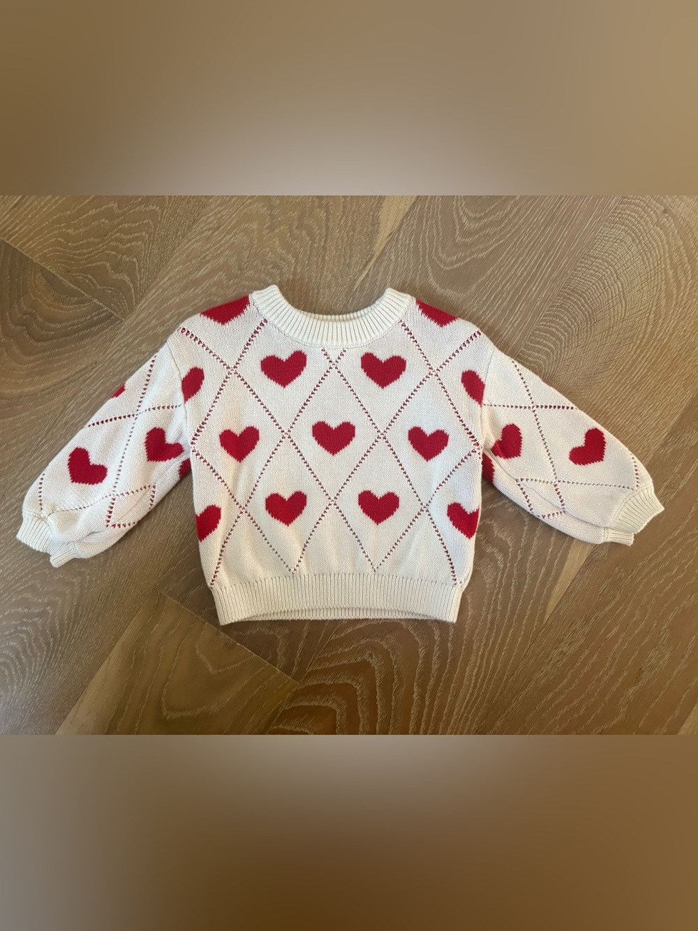 Baby Gap Cream Sweater with Red Heart Argyle Pattern, size 12-18 months